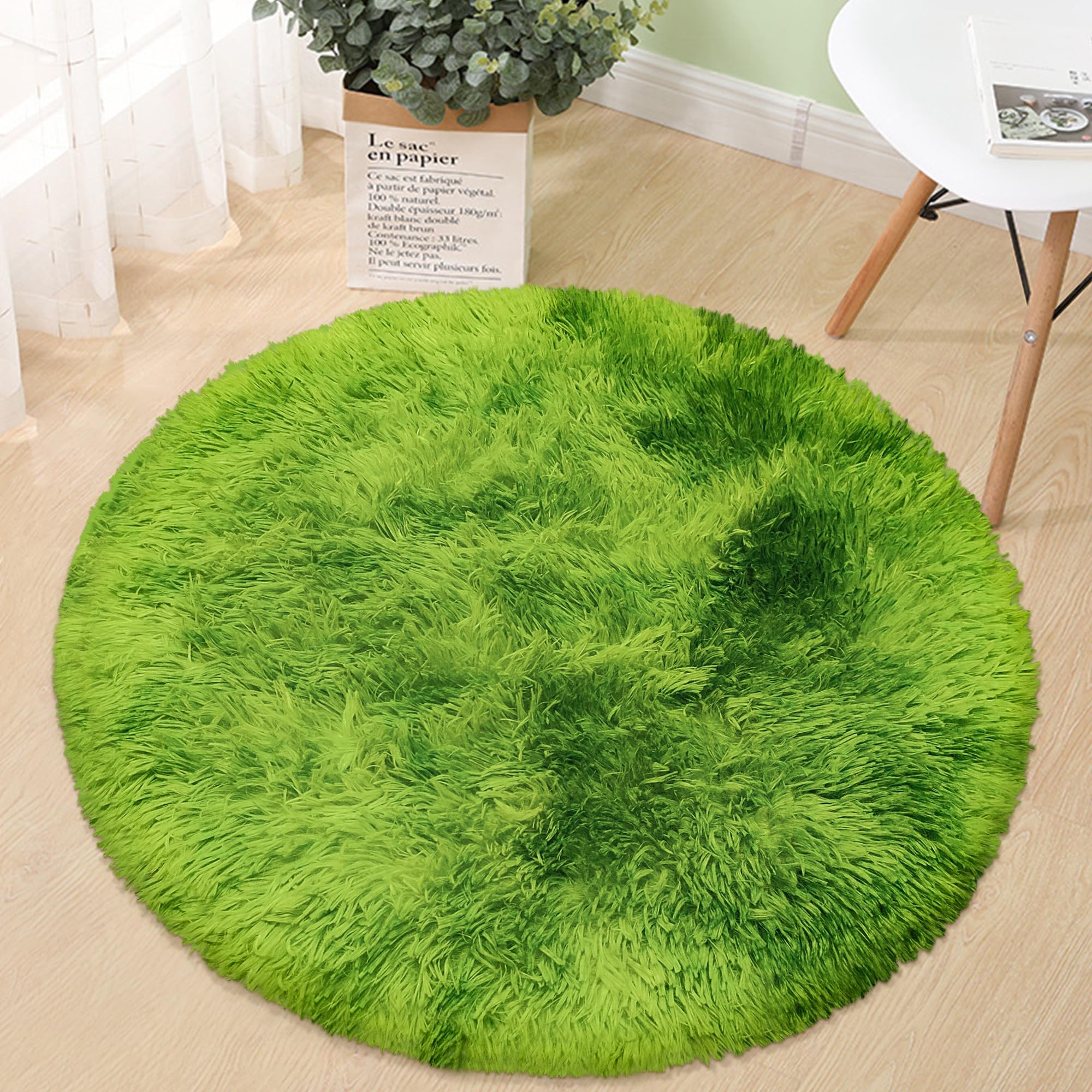 Photo 1 of ATRUG 3 ft Small Green Grass Round Rugs for Bedroom,Tie Dyed Green Circle Rug Fluffy Fuzzy Round Carpet Shag for Boys Bedroom Girls Room Kids Playroom Nursery Room Decor Aesthetic