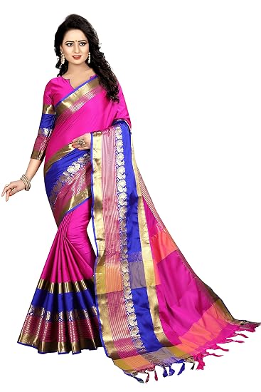 Womens cotton Silk Saree With Blouse Piece(kukdeku)