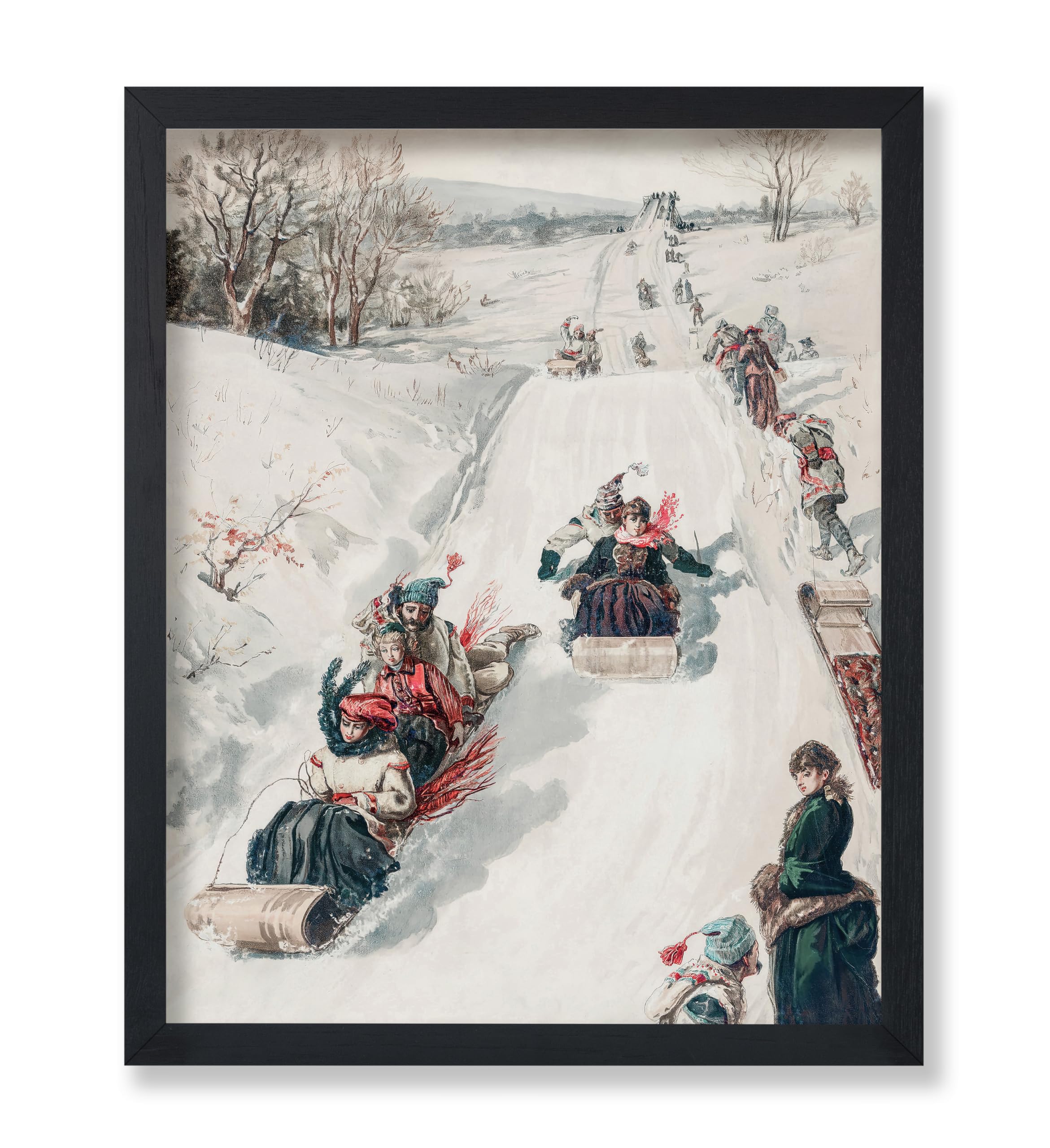 Photo 1 of Poster Master Vintage Christmas Poster - Retro Sled Race Print - Winter Wall Art - Holiday Gift for Men, Women, Girls, Boys - Victorian Xmas Decor for Home, Nursery, Bedroom - 8x10 UNFRAMED Wall Art