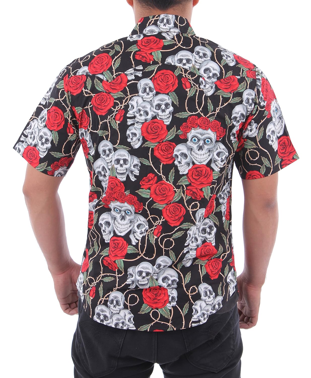 Clothing, Shoes & Jewelry La Rocka Hawaiian Rockabilly Mens Short Sleeve  Shirt Cowboy Western Skull and Roses foretadrenaline.com