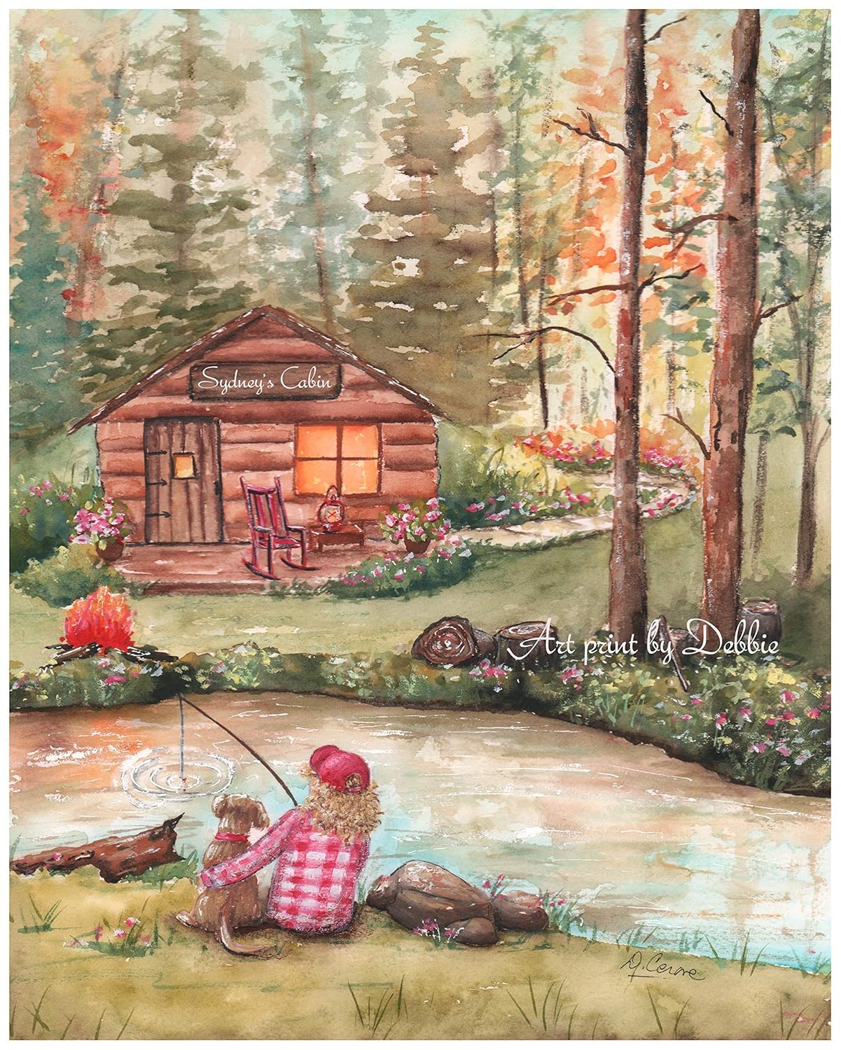 Amazon Com Personalized Girls Fishing Print Or Canvas Red Pink