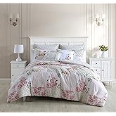 Laura Ashley Home - Twin Comforter Set, Reversible Cotton Bedding, Includes Matching Sham with Bonus Euro Sham & Throw Pillows (Ailyn Pink, Twin)