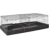 Amazon Basics Leakproof Canvas Bottom Guinea Pig Cage, Easy to Clean Small Animal Habitat with Divider Set, Indoor/Outdoor, Portable, No Tools Needed, 47.6"L x 24.2"W x 14"H, Black