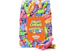 CANDYLISH Fruit Chews Mega Mix – 8 Flavors Taffy Candy, Assorted Fruit Candy, Individually Wrapped – 1 LB Bulk Bag (Approx. 70 Pieces) – Gluten Free, Kosher, Fruity Party Candy for Birthdays, Gift Bags & Events