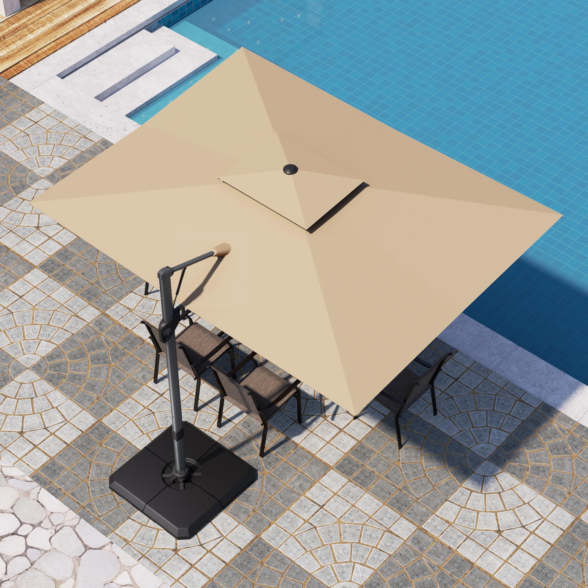Photo 1 of ** SIMILAR ** PHI VILLA 9’ x 12’ Cantilever Patio Umbrella with Base, Outdoor Rectangular Heavy Duty Large Umbrella with Hydraulic Lift and 360° Rotation, Beige