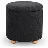 SAFAVIEH Couture Collection Becka Black Boucle/Natural Round Storage Ottoman (Fully Assembled)