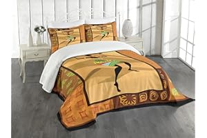 Lunarable Ethnic Bedspread, Pattern with Traditional Boho Colorful Ornaments Woman Silhouette Print, Decorative Quilted 3 Piece Coverlet Set with 2 Pillow Shams, King Size, Ginger Brown