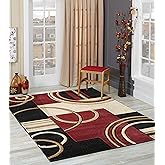 GLORY RUGS Area Rug Modern 5x7 Dark Red Soft Hand Carved Contemporary Floor Carpet with Premium Fluffy Texture for Indoor Living Dining Room and Bedroom Area.