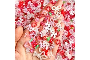 SHUXILIN 100pcs 3D Pink Red Strawberry Flower Nail Charms Cherry Rose Camellia Butterfly Nail Art Charms Resin Accessories Flatback Charms for Nails Design Moon Star Nail Jewels for Women Nail Art Supplies