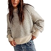 SANGROD Women's Pullover Sweaters Casual Long Sleeve Crew Neck Oversized Knitwear Chunky Knit Jumper Tops
