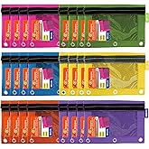 BAZIC PRODUCTS Pencil Pouch 3 Ring Binder Pouch w/Rivet Enforced Rings Holes, Mesh Window, Bright Assorted Color Zipper Pouches Case, 24-Pack