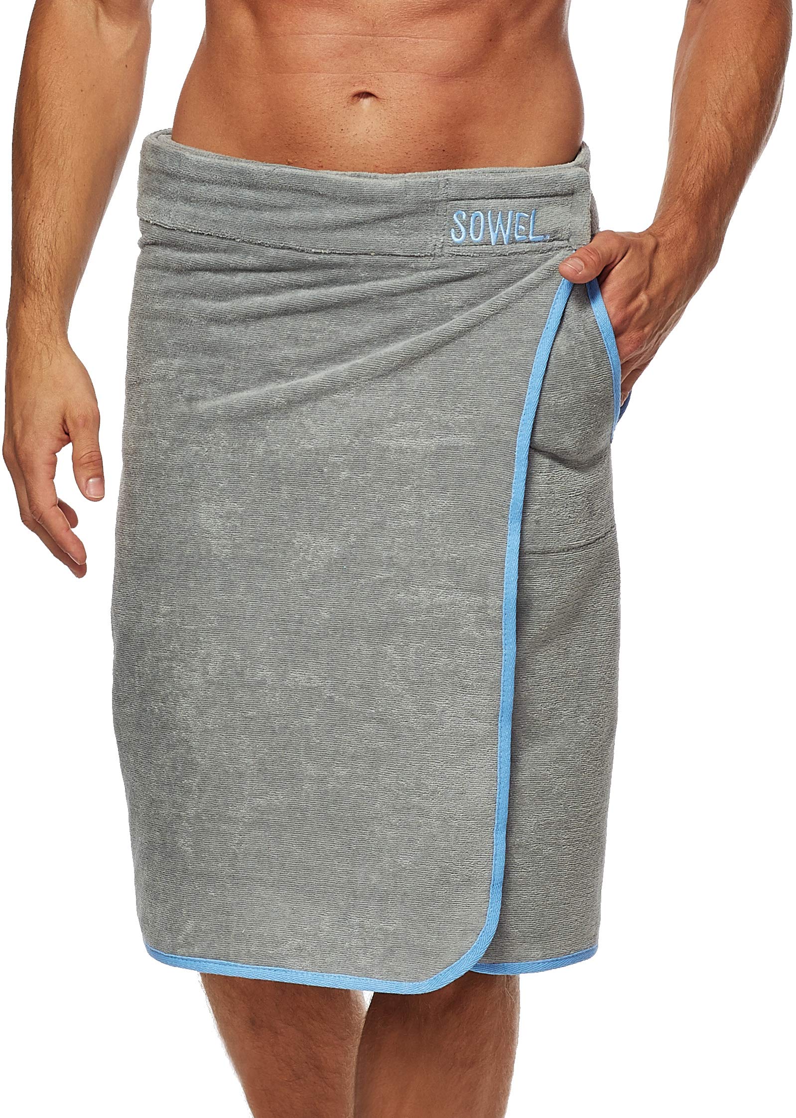 Sowel® Sauna Kilt for Men, Sauna Towel, Sauna Sheet made of 100% Organic Cotton, 60 x 140 cm, Grey/Blue