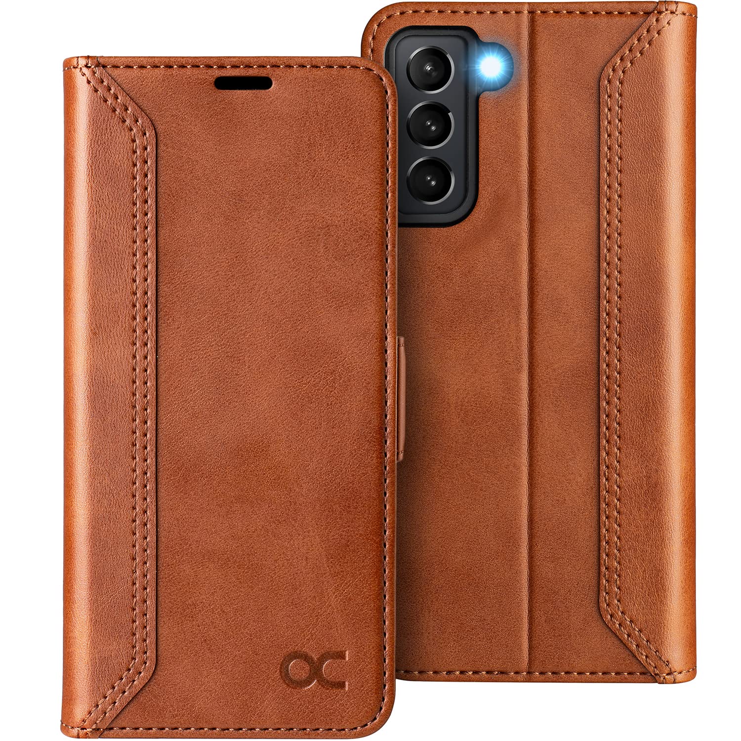 OCASE Samsung Galaxy S21 Case,PU Leather Flip Samsung S21 Retro Wallet 5G Case with RFID Blocking Kickstand Magnetic Closure, Shockproof Phone Cover Compatible for Samsung Galaxy S21 6.2 Inch-Brown