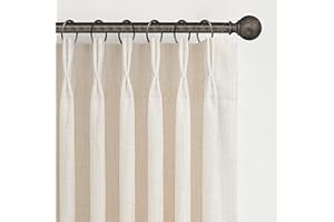 PLEATEDDRAPES Pinch Pleated Linen Curtains 96 Inches Long for Living Room Bedroom, Light Filtering Boho Window Drape 96 inch 2 Panels Burgs with Hooks&Rings 8ft Cream Birch Sliding Glass Door Sheer Curtain Decor