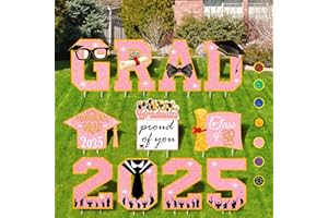 LOTUS HILLS Graduation Yard Signs Class of 2025, 11pcs Pink Graduation Decorations 2025 Outdoor, Grad Party Decorations for College High School, Waterproof Grad Yard Decor, Graduate Glitter Party Supplies Lawn