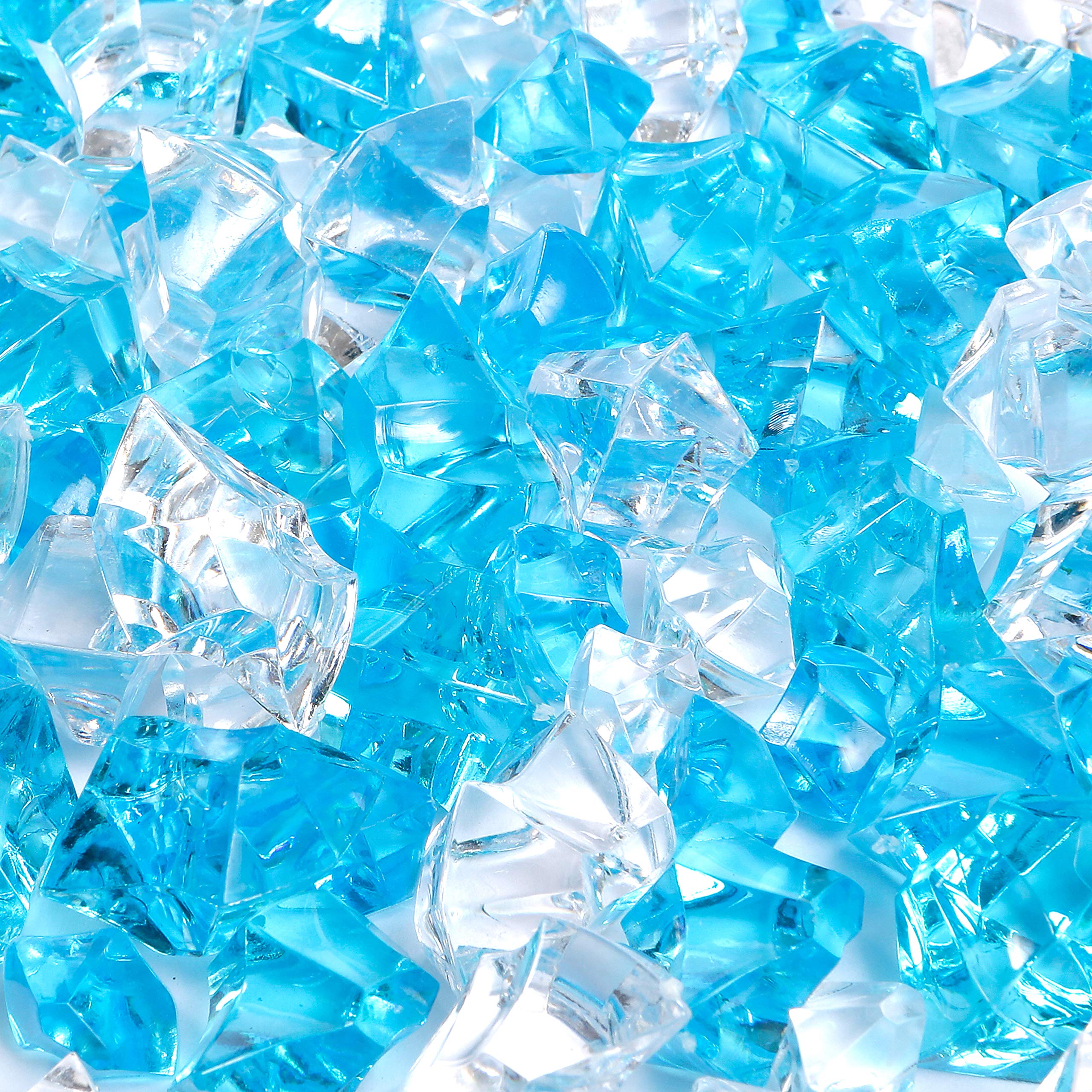 LUSSO LIA 150 pcs Fake Crushed Ice Rocks Fake Diamonds Acrylic Crystals Gemstones for Vase Fillers Wedding Decoration Home Decoration Party Decoration Table Scatter Crystals (Blue/Transparent)