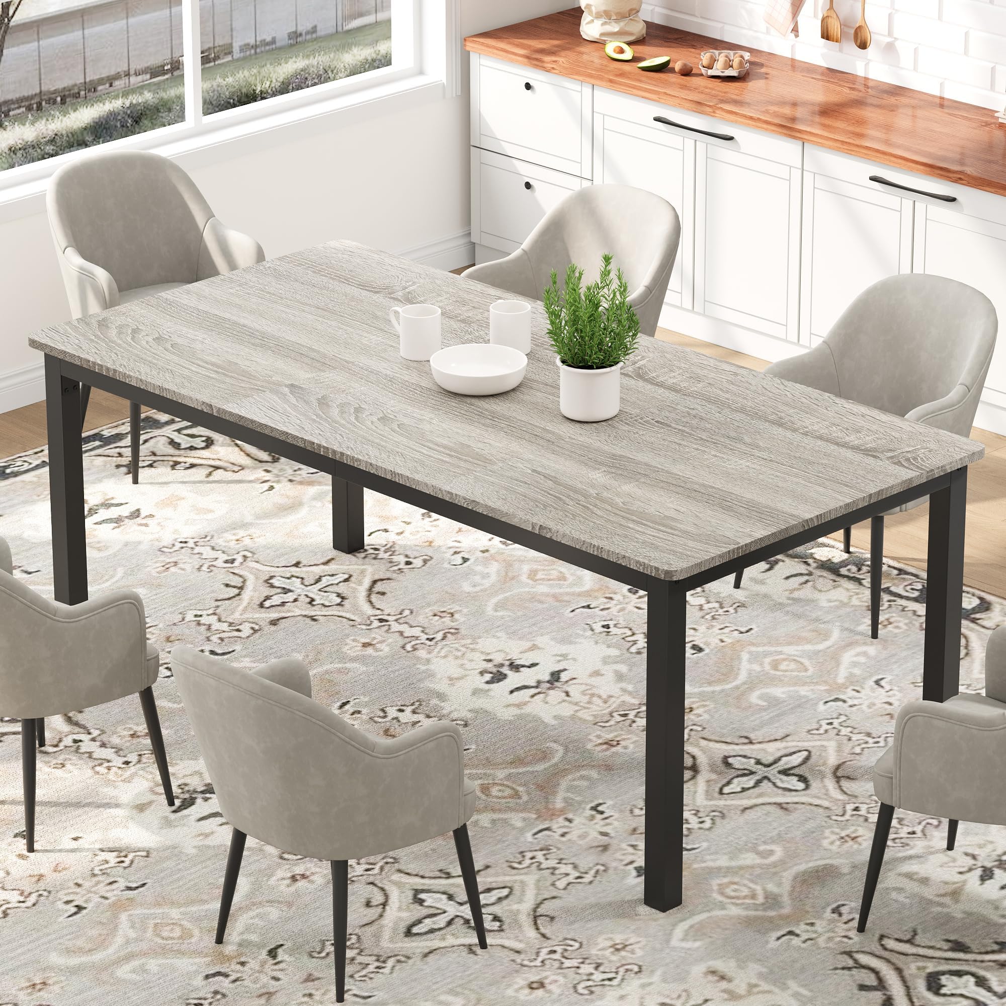 View 1 of *MISSING PARTS*
Garvee 79 in Dining Table for 6, Farmhouse Wooden Kitchen Tables for Family, Rectangular Industrial Style Dining Room Table with Sturdy Metal Frame, Long Desk for Restaurant, Kitchen, Office,Grey