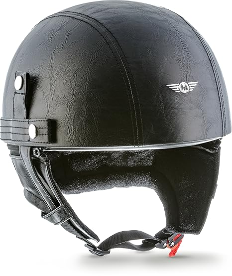 MOTO?Helmets D22 „Leather Black“ · Brain-Cap · Halbschale Jet-Helm Motorrad-Helm Bobber · Fiberglas Schnellverschluss SlimShe
