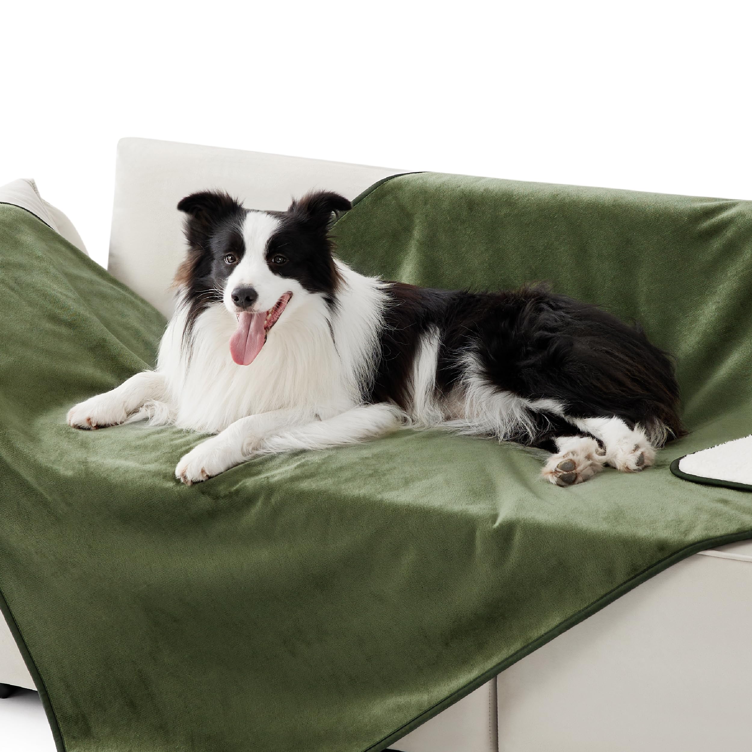 LE SURE Waterproof Fleece Blanket Washable - 152x127cm Large Blanket For Kids and Large Dogs, Personalised Dog Throw Protects Bed and Sofa with Soft Plush, Olive Green