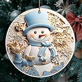 Blue Snowman Christmas Ornament – Cute Blue Snowman Holiday Decor for Tree – Round Layered Acrylic Christmas Decoration – Navidad 2025 Ornament – 2025 Dated Ornaments