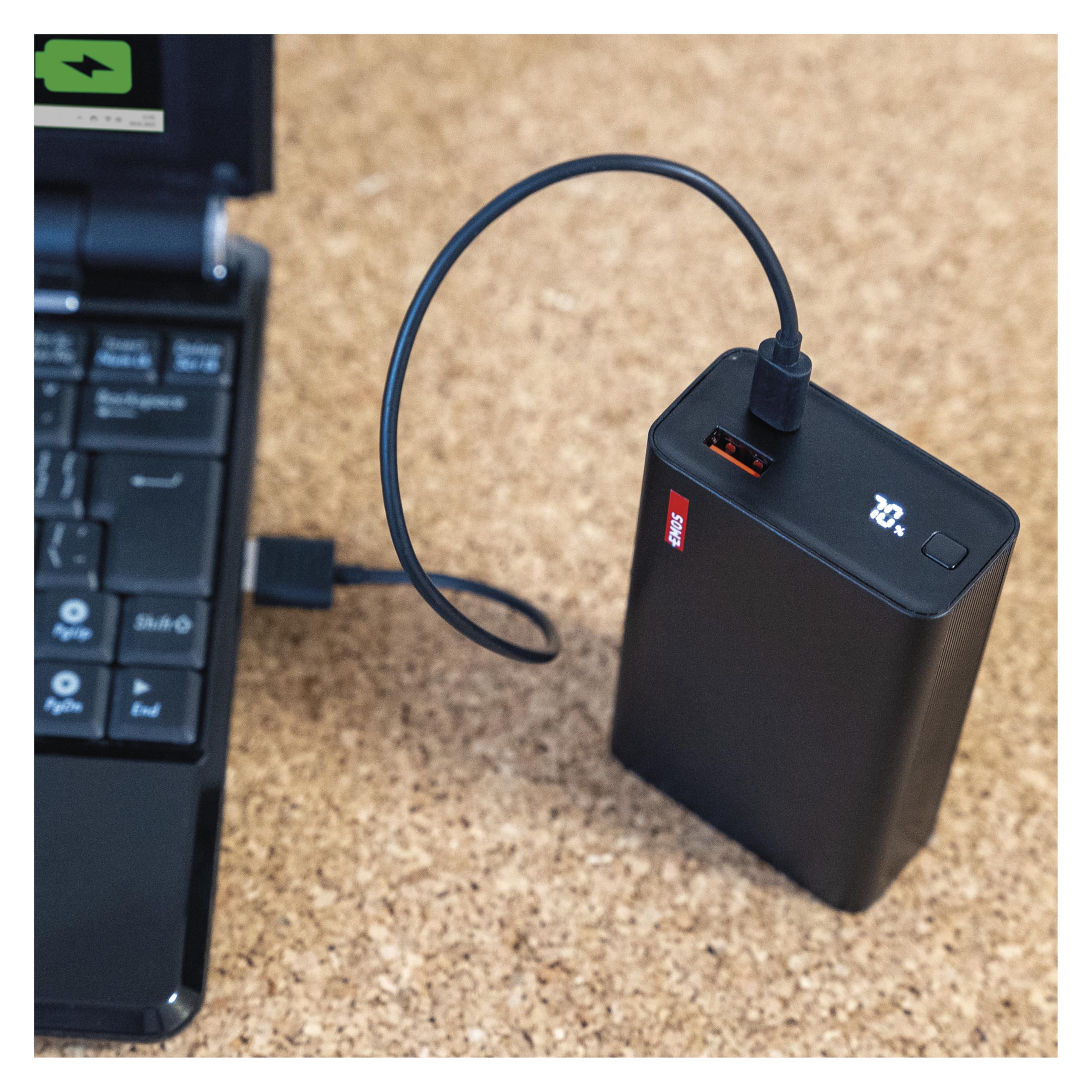 EMOS - Powerbank 20 000 mAh NTBF20 - externer Akku mit Passthrough und Fast-Charging 65W PD - USB-C/USB-A-Port inkl. Ladekabel - für Tablet, Laptop, iPad, Handy, Kamera, Soundbox - schwarz 5