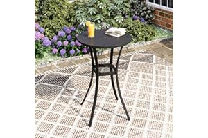 DIFY Patio Bar Height Table, Black 28" Round Outdoor Pub Table with 1.57" Umbrella Hole for Bistro, Garden, Poolside and Balcony