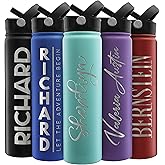 Amazing Items Personalized Water Bottle w/Straw & Lid, 24 oz - Teal | Custom Stainless Steel Sports Water Bottle w/Name and Text - Double-Wall, Vacuum Insulated - Rotating Handle