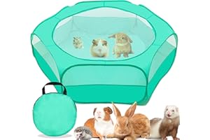 PAWNISAW Small Animal Playpen with Cover for Guinea Pig Rabbit Bunny Hamster Rat Kitten Puppy - Portable Outdoor/Indoor Exercise Yard Fence Playpen Cage Tent with Storage Bag