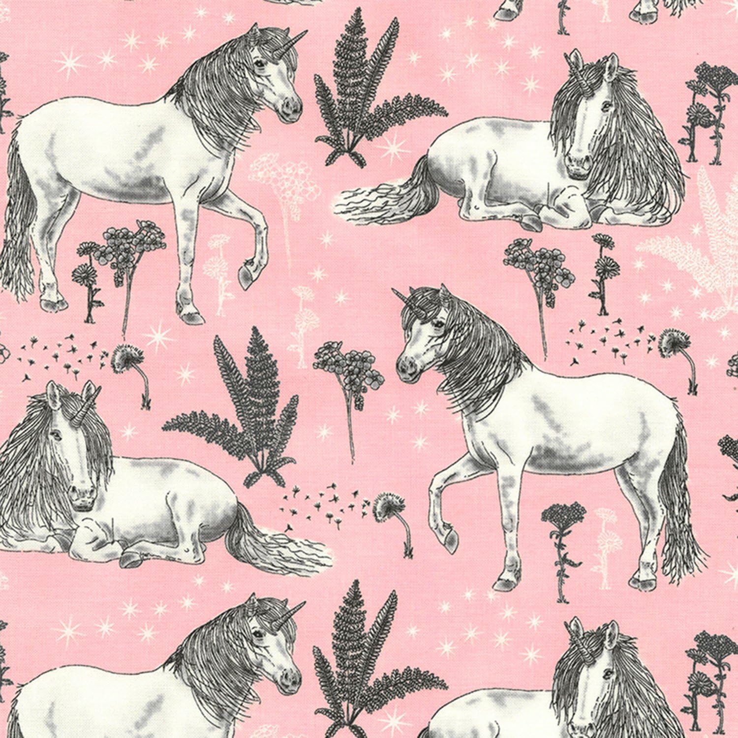 UNICORN Fabric Unicorns Pink TT126 Craft Quilting Dressmaking