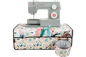PACMAXI Sewing Machine Pad for Table with Pockets, Water-resistant Mat, Organizer for Sewing Machine Accessories (Floral With Beige Background)