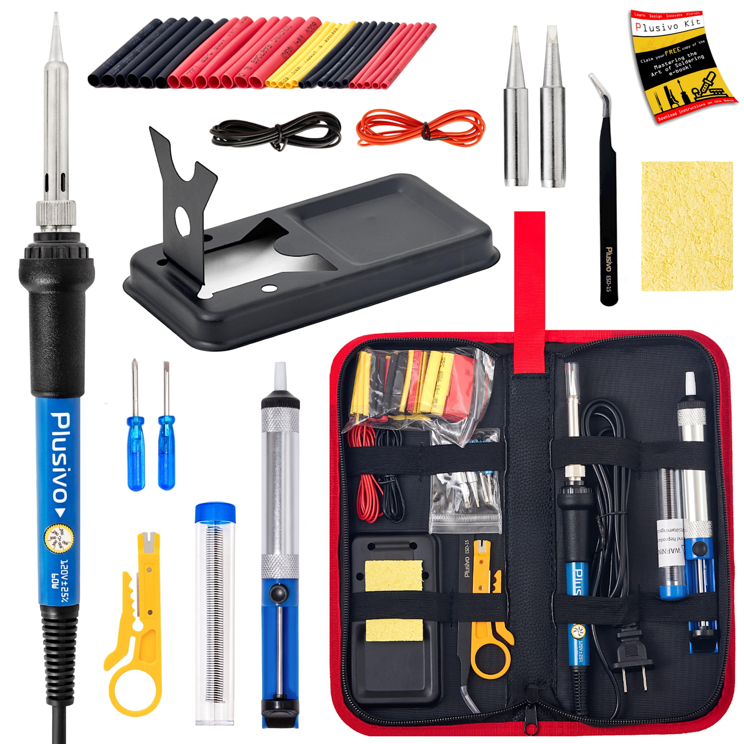 Photo 1 of Soldering Iron Kit, 60W Soldering Iron, 2 Soldering Iron Tips, 14-in-1 Adjustable Temperature, Solder Wire, Desoldering Pump, Stand, Fast Heating for Electronics Repair Hobby DIY 120V US Plug