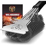 GRILLME Grill Brush with Nylon Bag and Attached Scraper, 18 Inches Sturdy Handle and Long Lasting BBQ Brush with Triple Power