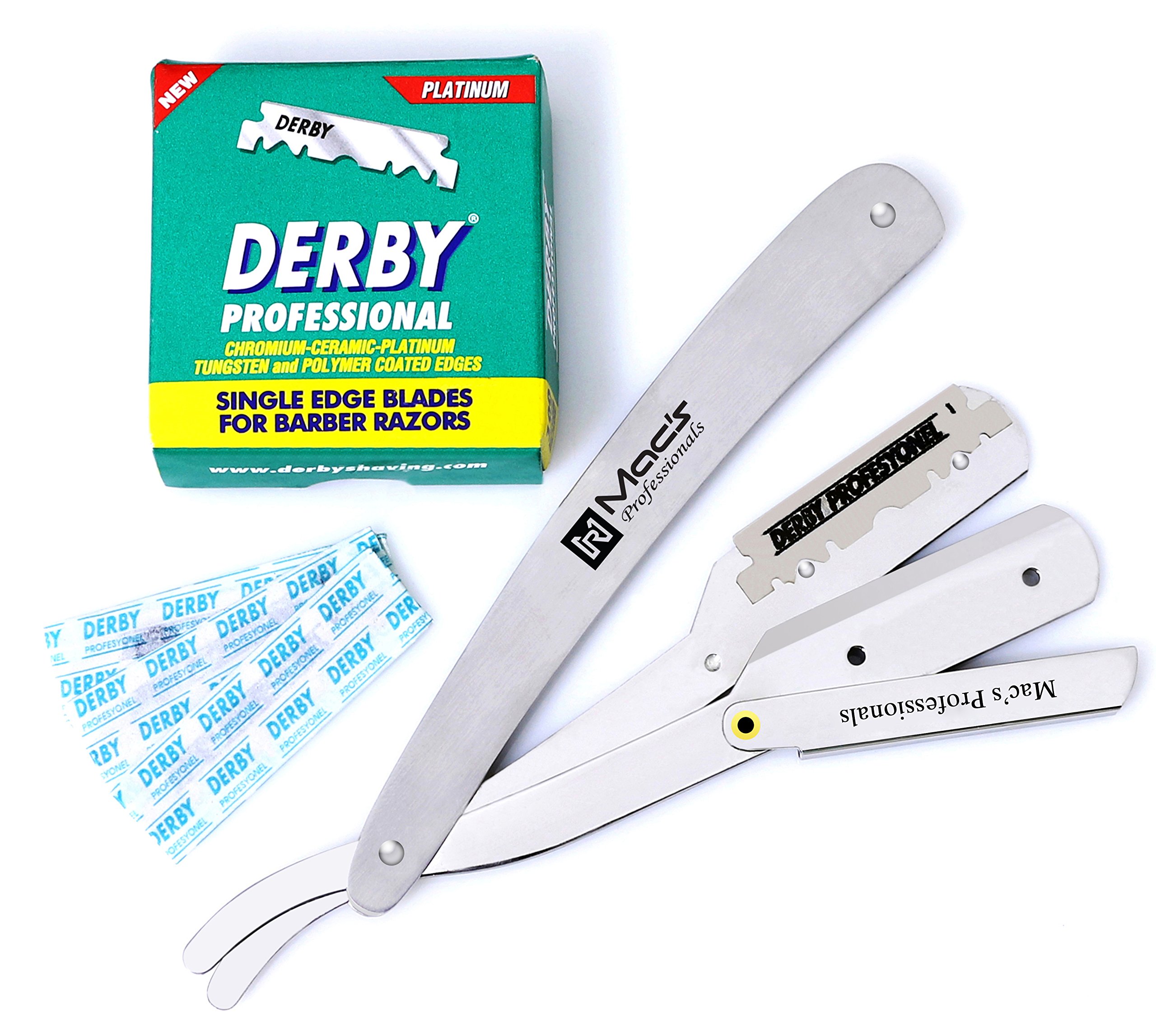 Barber Straight Razor Elegance White color with 100 pcs derby half