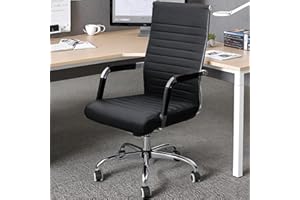 VICTONE Leather Office Desk Chair, Ribbed Executive Modern Conference Room Chairs with Arms Task Chair Adjustable Swivel Chai