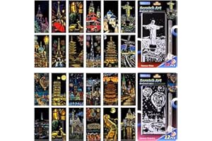 PAITUEND Scratch Art Rainbow Painting Bookmarks Set-Creative Arts and Crafts for Adults & Kids,Scratch Painting DIY Paper Craft Kit,Foil Engraving Creative Gift 6.2''x2.8''(24Pcs)(City Series1)