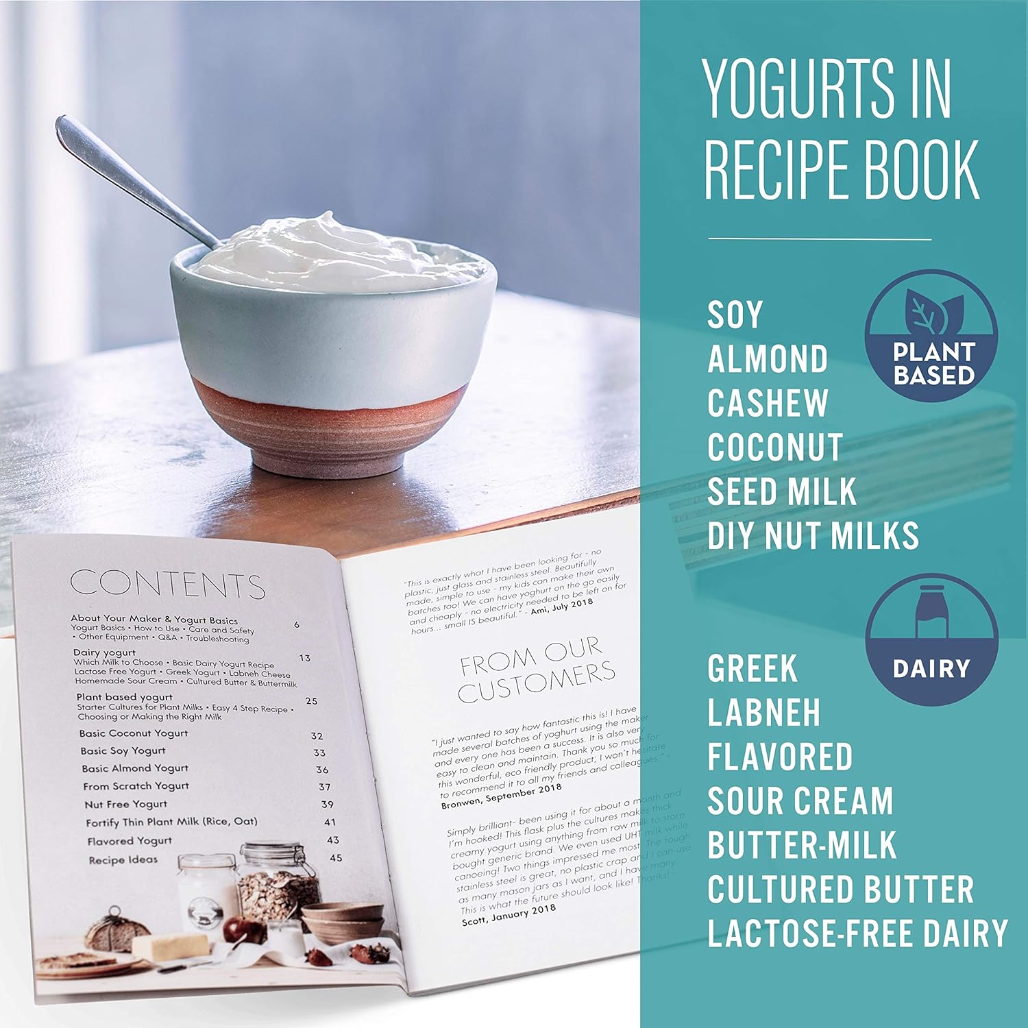 Stainless Steel Yogurt Maker with 1 Quart Glass Jar and Complete Recipe Book to Make 12+ Easy Homemade Dairy Free and Milk Yogurts: Kitchen & Dining