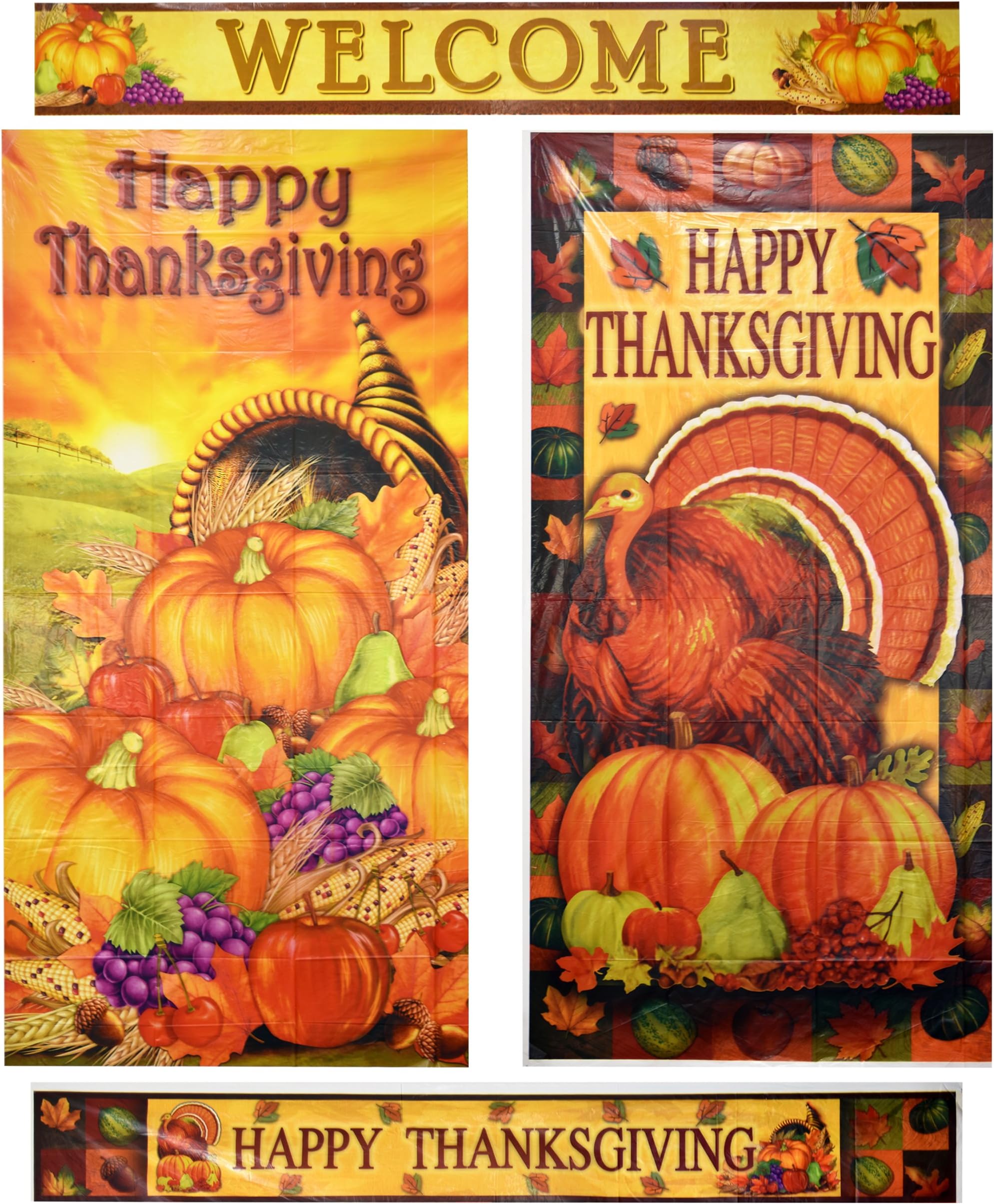 Gift Boutique Happy Thanksgiving Door Cover Decorations Set of 2 Turkey and Pumpkin Holiday Harvest Banner Decor for Fall Party Accessories