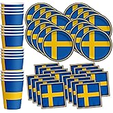 Swedish Flag Birthday Party Supplies Set Plates Napkins Cups Tableware Kit for 16