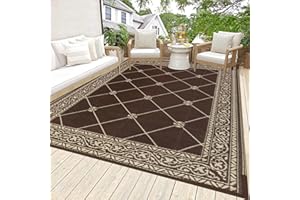 HiiARug Reversible Outdoor Rug 5x7 Plastic Straw Rug Patio Rug RV Camping Rug Reversible Mats Large Floor Mat and Rug for Outdoor, Patio, Backyard, Deck, Picnic, Beach, Trailer, Camping (Brown)