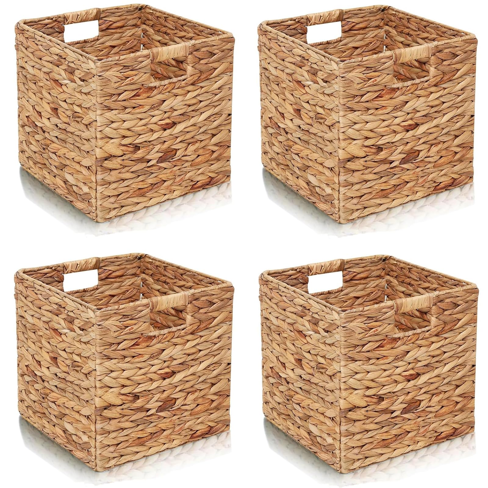 Photo 1 of YJGYP9F Storage Baskets 4 Pcs Water Hyacinth Cube 11.2x11.2inch Storage Bins,Foldable Woven Baskets for Bathroom, Bedroom, Laundry, Pantry, Shelves