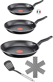Tefal B30110 ExtraGlide Pfannenset 5 tlg, 20,26 und 30cm, Pfanne für täglichen Bedarf, Teflon Antihaftbeschichtung, Bratpfanne mit Temperaturanzeige, inkl. Pfannenwender und Pfannenschoner
