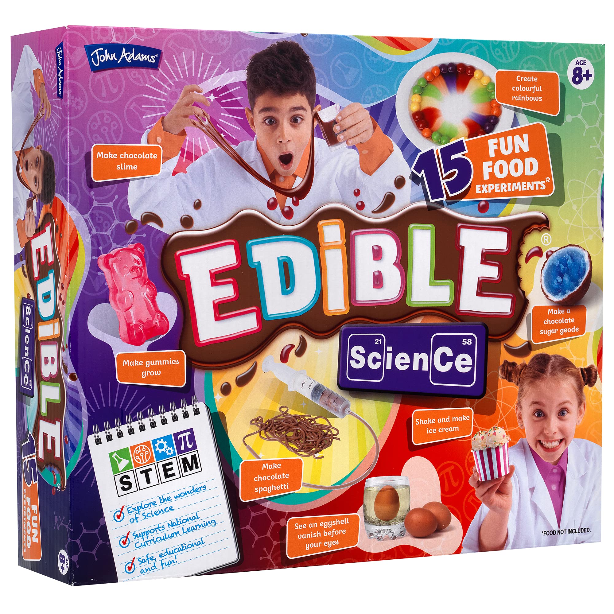John Adams Edible Science Kit: 15 Fun Food Experiments | STEM Toy | Age 8+ | Create, Eat & Enjoy Food Such As Chocolate Spaghetti, Edible Slime & Sugar Crystal Geode | Gift Idea Birthday, Christmas