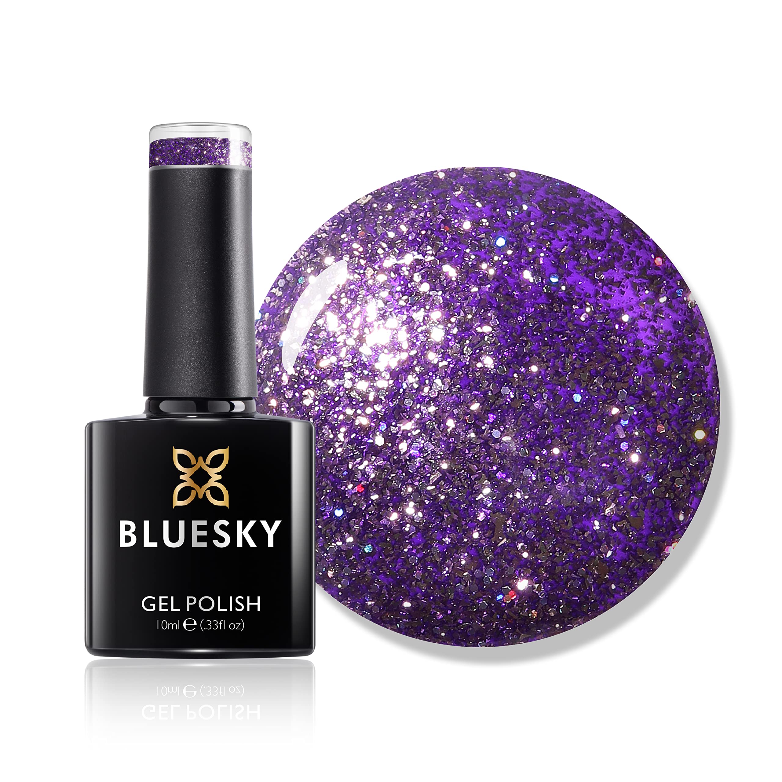 Bluesky Dazzling Platinum Gel Nail Polish 10ml, Flash Fashion - BDP12, Purple Glitter Gel Nail Polish for 21 Day Manicure, Requires Curing Under LED UV Nail Lamp