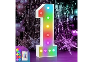 ZEELY 4FT Marquee Light Up Numbers Sign, Colorful Happy Birthday Light Up Number 1, 18 Color Modes with Remote, Cardboard Numbers for Birthday Anniversary Party Decorations, Mosaic Numbers for Balloons