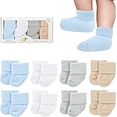BEBE FAVOUR 8 Pairs Newborn Socks Thick Cotton Terry Turn Cuff Baby Socks 0-6 Months Cute Gifts for Preemie Infant Girl Boy