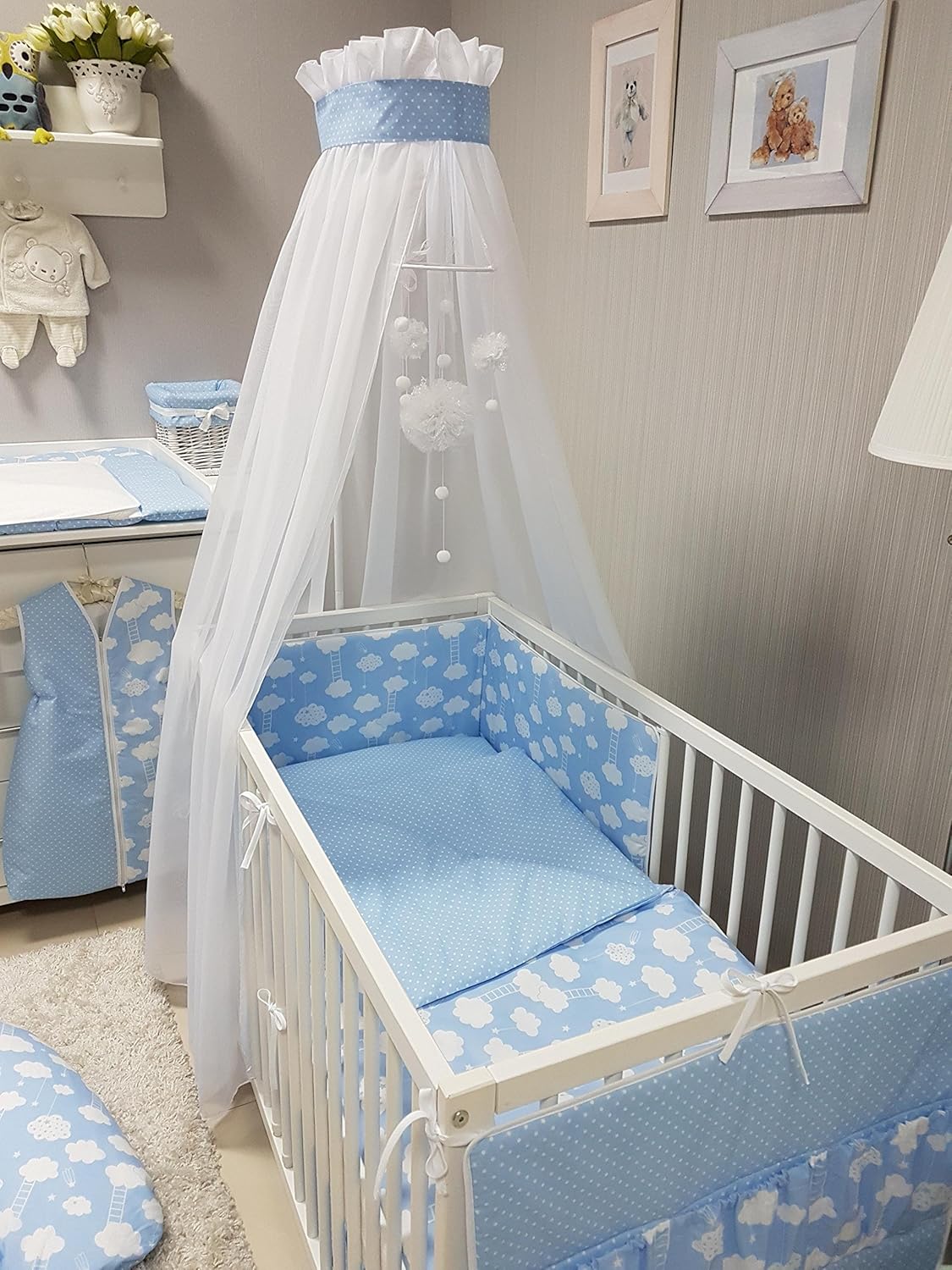 Housse De Couette 100 X 135 Cm Pour Lit De Bebe De 70 X 140 Cm Baldaquin Moustiquaire Tour De Lit Ciel Babymajawelt Parure De Lit De Bebe De 4 Pieces Matelas