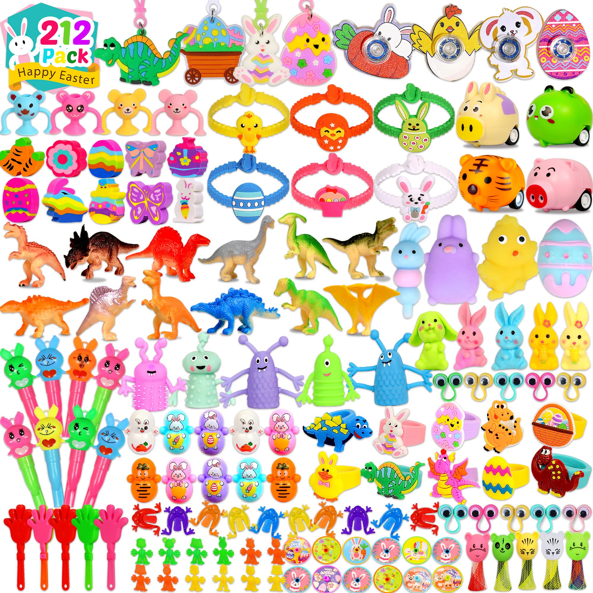 U-Zomir 212 Pack Easter Egg Fillers for Kids, Easter Basket Stuffers Easter Egg Stuffers for Kids Boys Girls, Small Easter Toys for Hunt Party Supplies