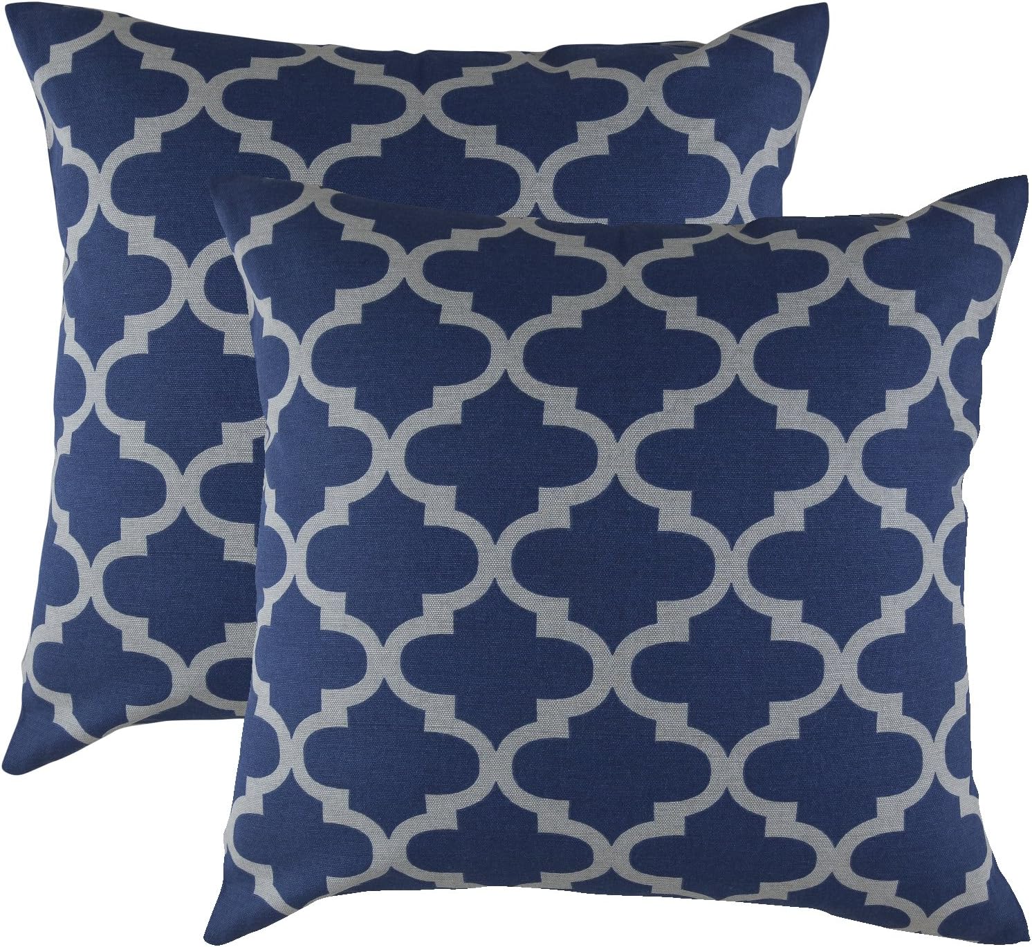 TreeWool 2 Pack Cushion Covers Trellis Accent in Cotton Canvas (50 x 50 cm, Navy & Grey)