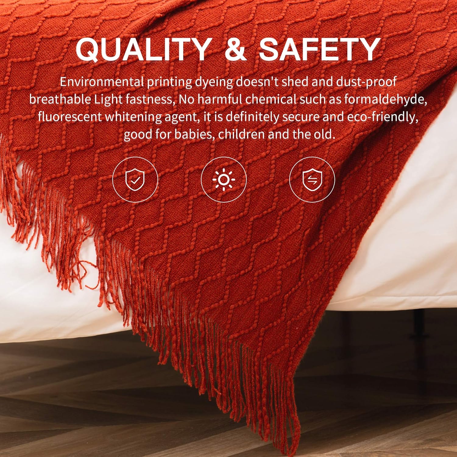 SPAOMY Throw Blanket, Knit Blanket with Tassels, Textured Cozy Lightweight Decorative Throw Blanket for Couch, Bed, Sofa, Travel- All Seasons (50x60 Inch, Rust): Kitchen & Dining