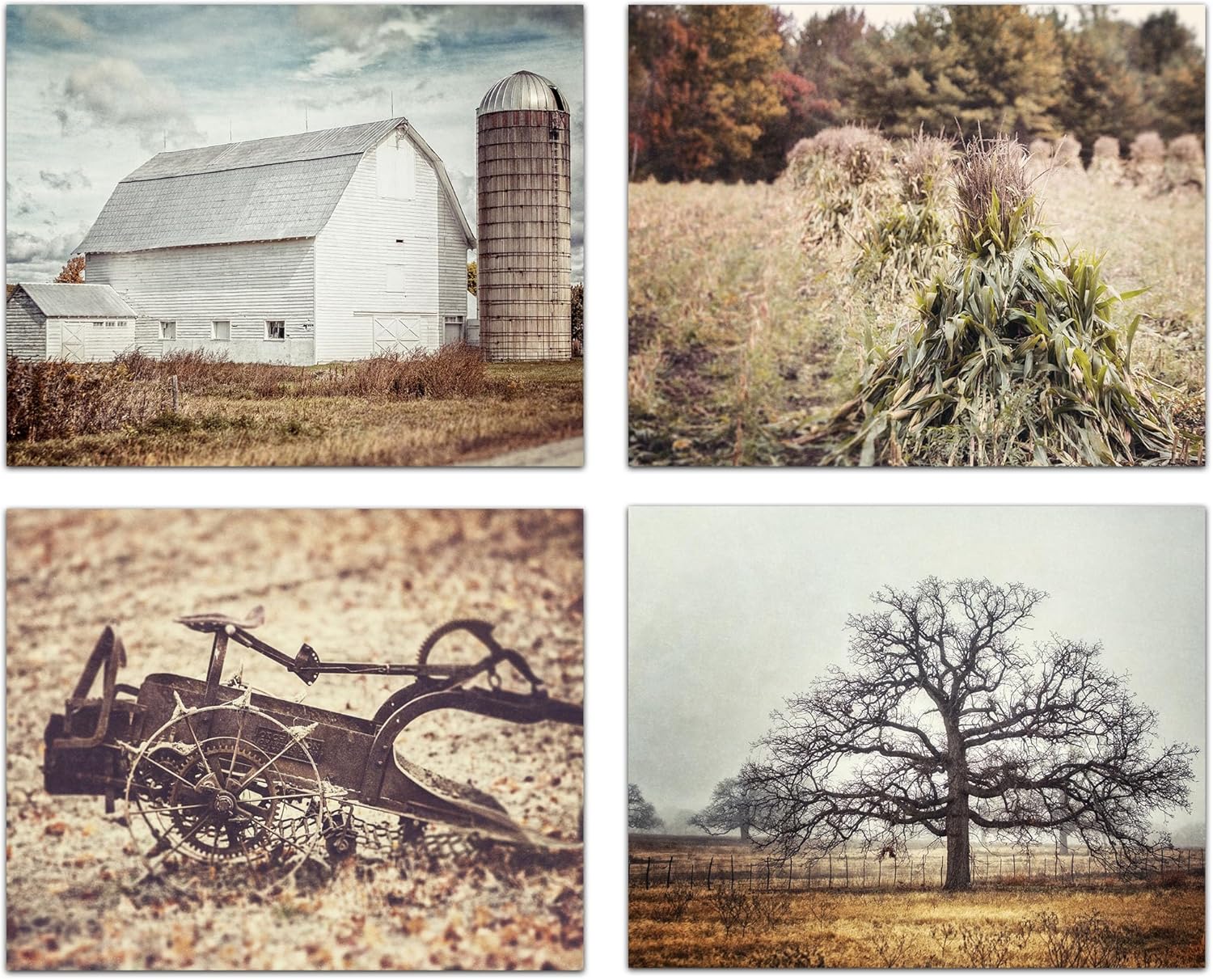 Photographs - LISA RUSSO FINE ART - Vintage Farmhouse Wall Decor Set of 4 5x7” Unframed Neutral Earth Tone Farm Landscape Prints - Country Rustic Art